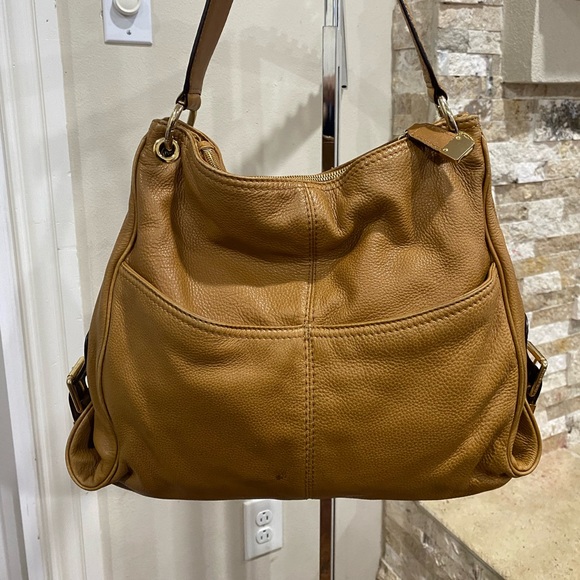 Michael Kors Tan Pebbled Leather Two Zipper Double Pockets Shoulder Handbag - Picture 5 of 11